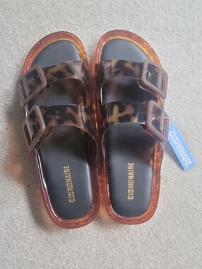 Women's Tortoiseshell Double-Buckle Slide Sandals - Brown/Amber